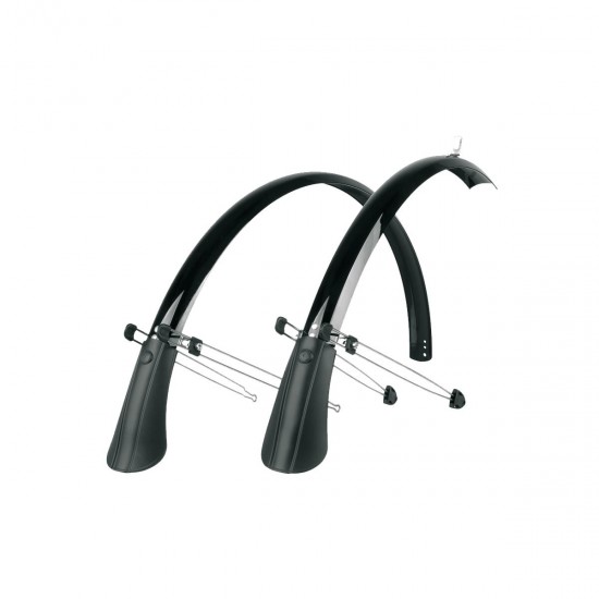 SKS COMMUTER MUDGUARD SET WITH SPOILER: SILVER 28" 35MM